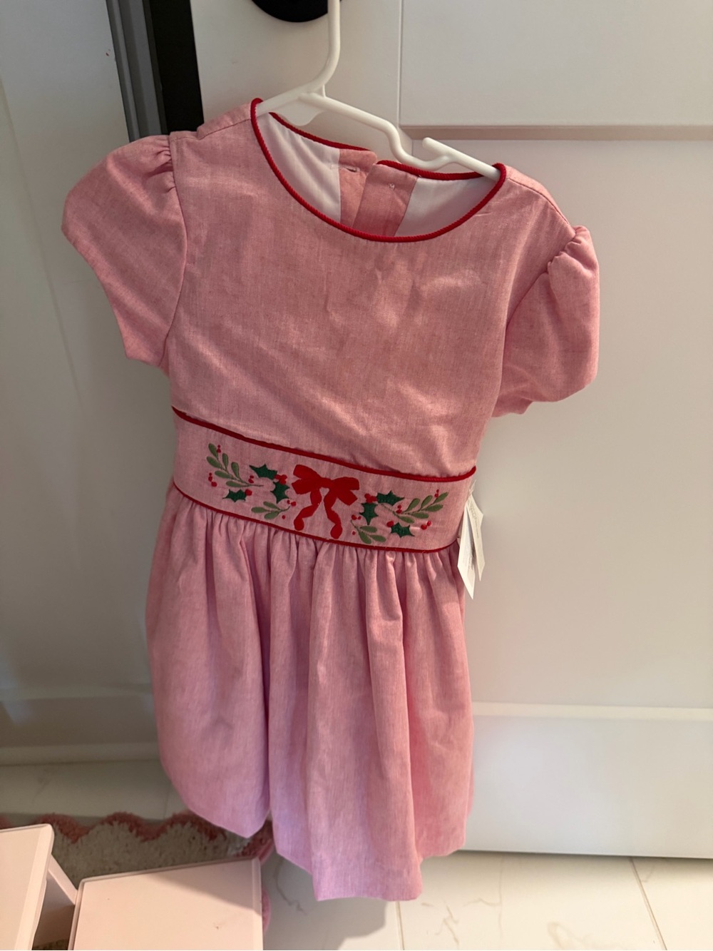 Holiday Pink Bow-Embroidered Girls' Party Dress